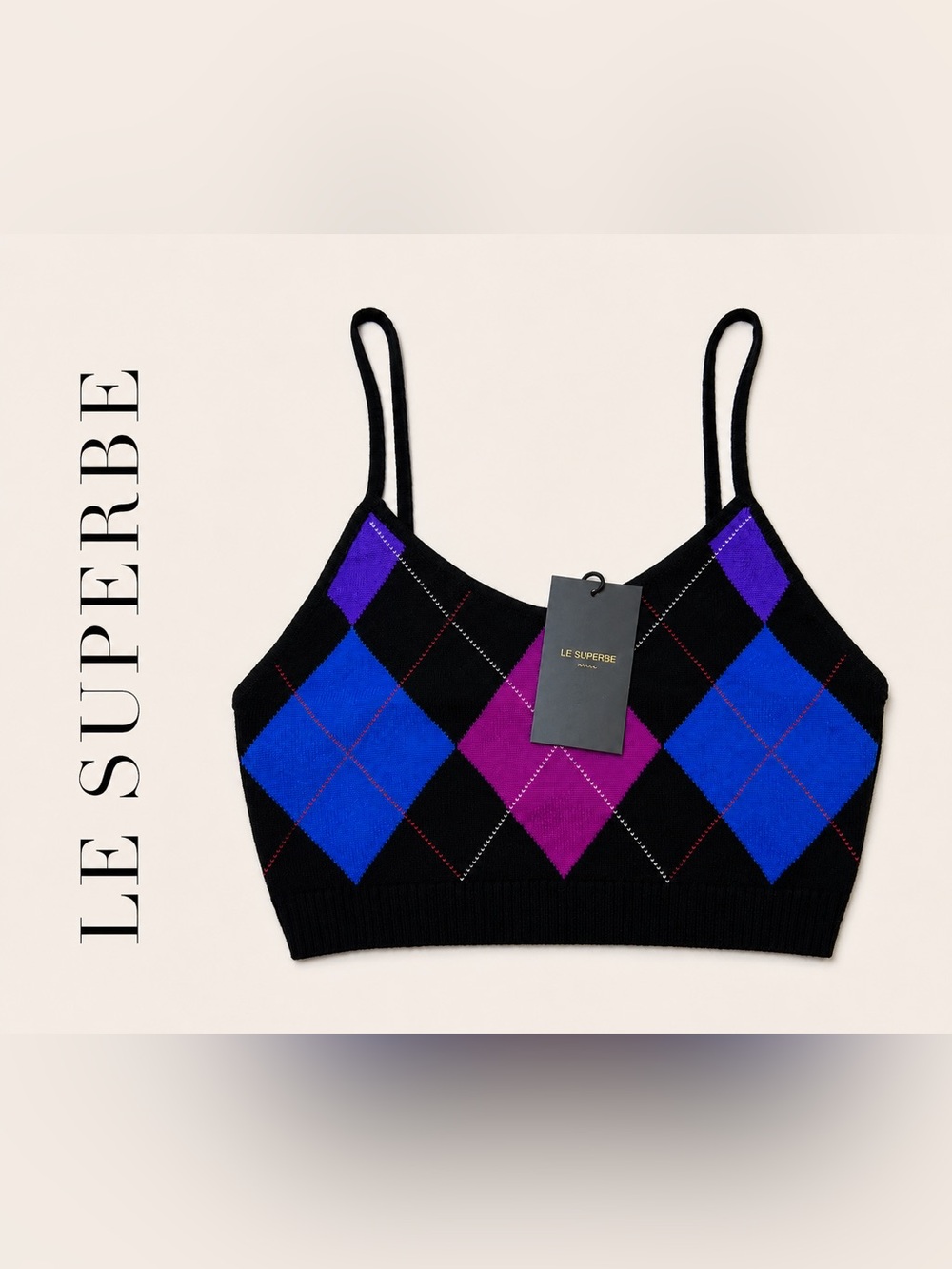 NWT LE SUPERBE Argyle Gem Wool Cashmere Crop Cami Top Sz S